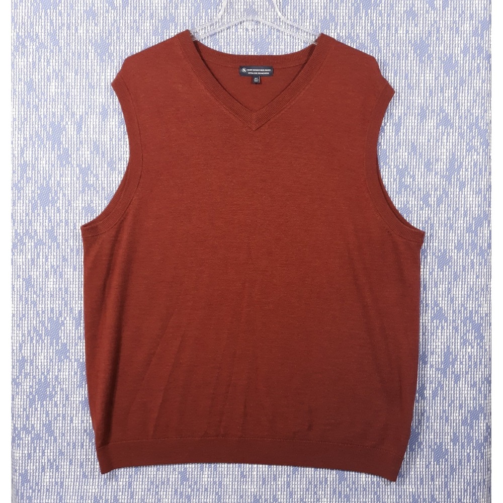 Hart Schaffner Marx Sweater Vest Merino Wool Mens 2XL Tall Knit Burnt Orange